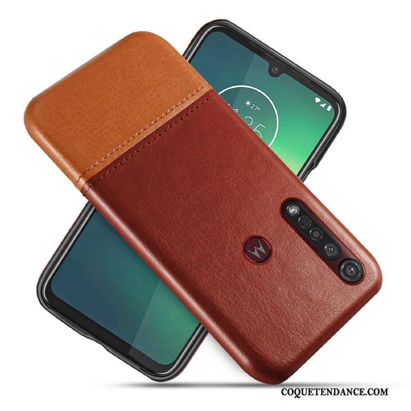 Moto G8 Plus Coque Créatif Étui En Cuir Noir Bicolore De Téléphone