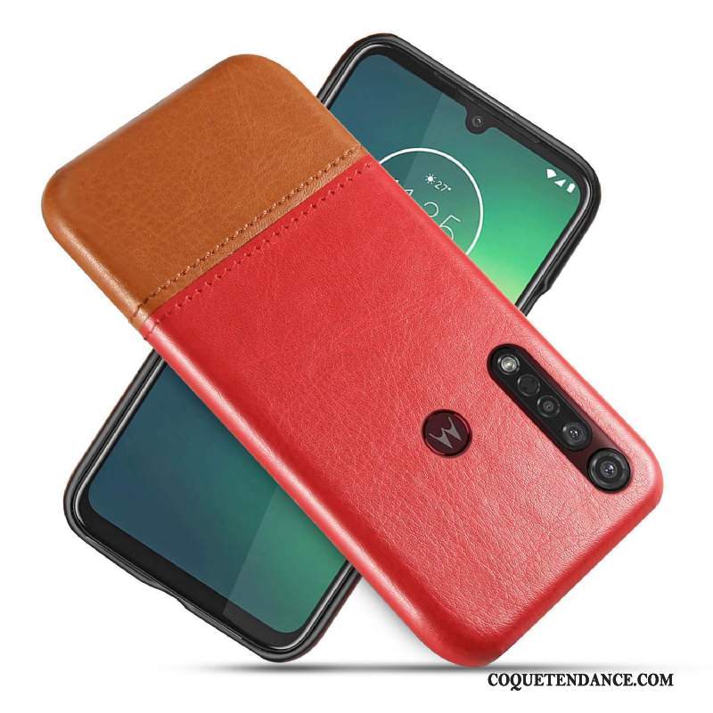 Moto G8 Plus Coque Créatif Étui En Cuir Noir Bicolore De Téléphone