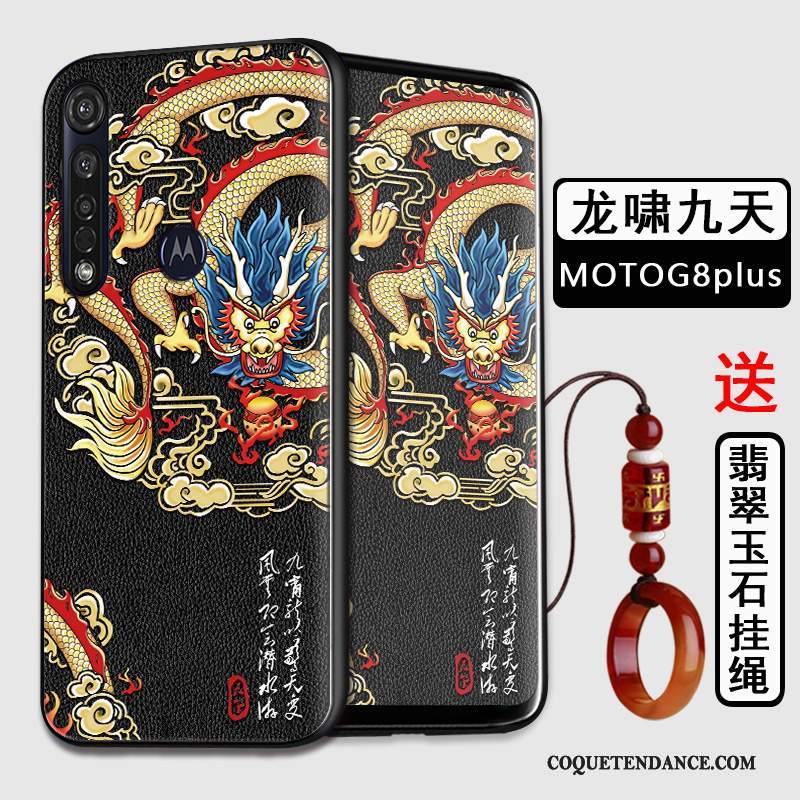 Moto G8 Plus Coque Style Chinois Noir Tout Compris Fluide Doux Protection