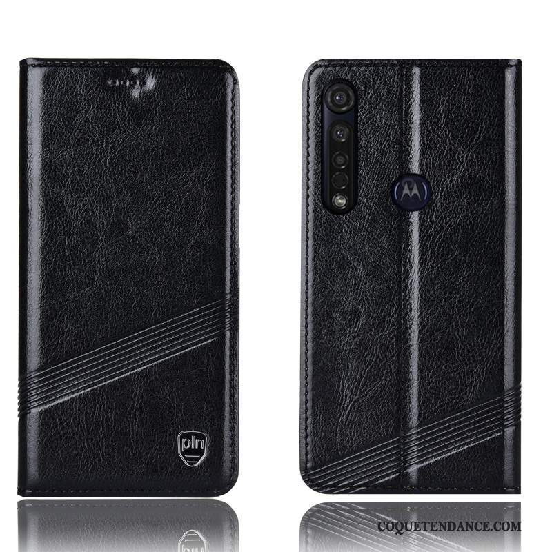 Moto G8 Plus Coque Tout Compris Housse Protection Noir Cuir Véritable