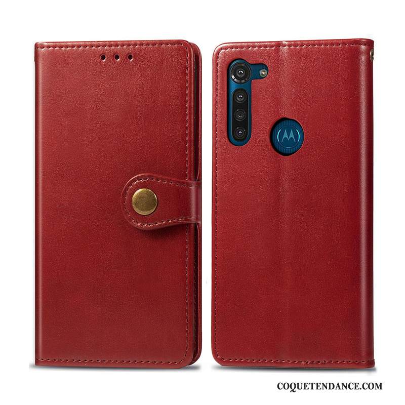 Moto G8 Power Coque Similicuir Ornements Suspendus Protection Étui Rouge