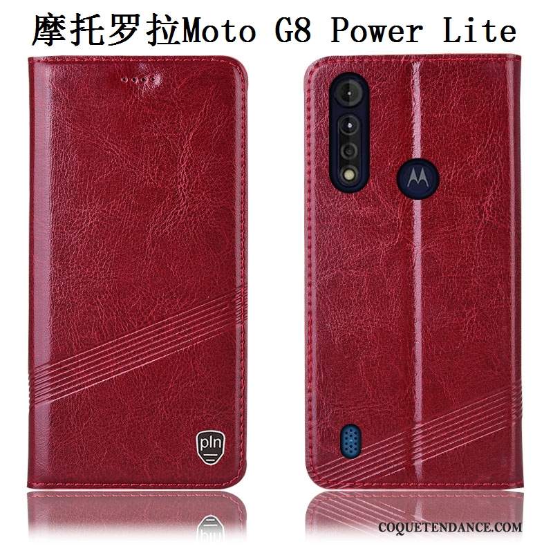 Moto G8 Power Lite Coque Cuir Véritable De Téléphone Protection Modèle Fleurie Noir