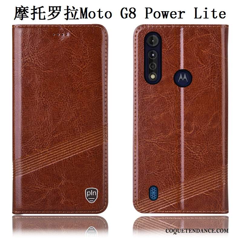 Moto G8 Power Lite Coque Cuir Véritable De Téléphone Protection Modèle Fleurie Noir