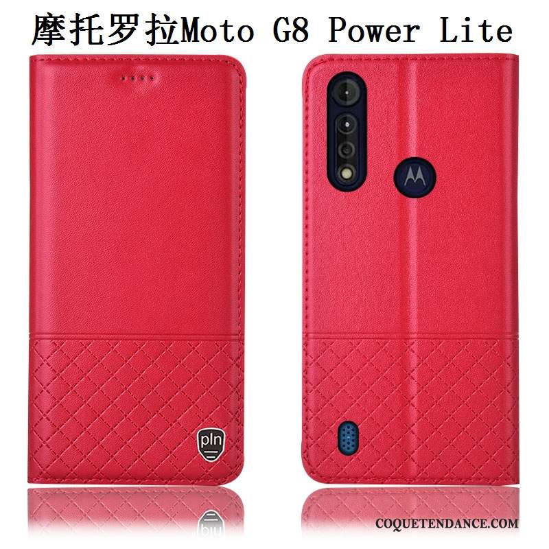 Moto G8 Power Lite Coque Cuir Véritable Étui De Téléphone Incassable Protection