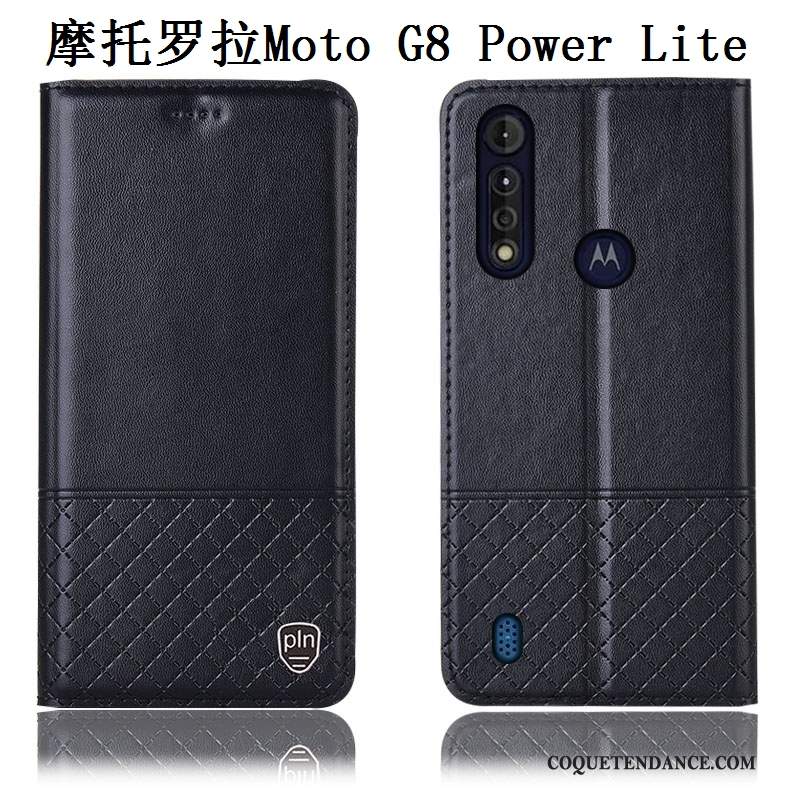 Moto G8 Power Lite Coque Cuir Véritable Étui De Téléphone Incassable Protection