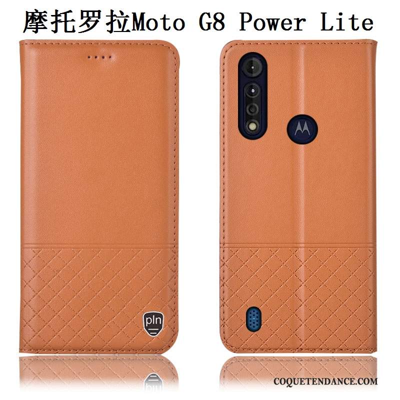 Moto G8 Power Lite Coque Cuir Véritable Étui De Téléphone Incassable Protection