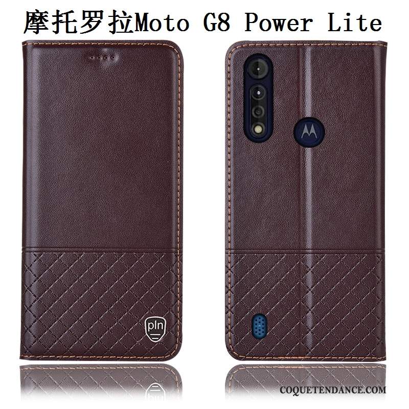 Moto G8 Power Lite Coque Cuir Véritable Étui De Téléphone Incassable Protection