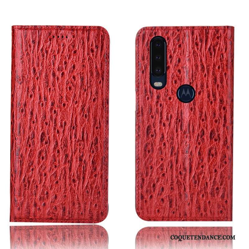 Motorola One Action Coque Housse Bleu Cuir Véritable Modèle Fleurie Protection