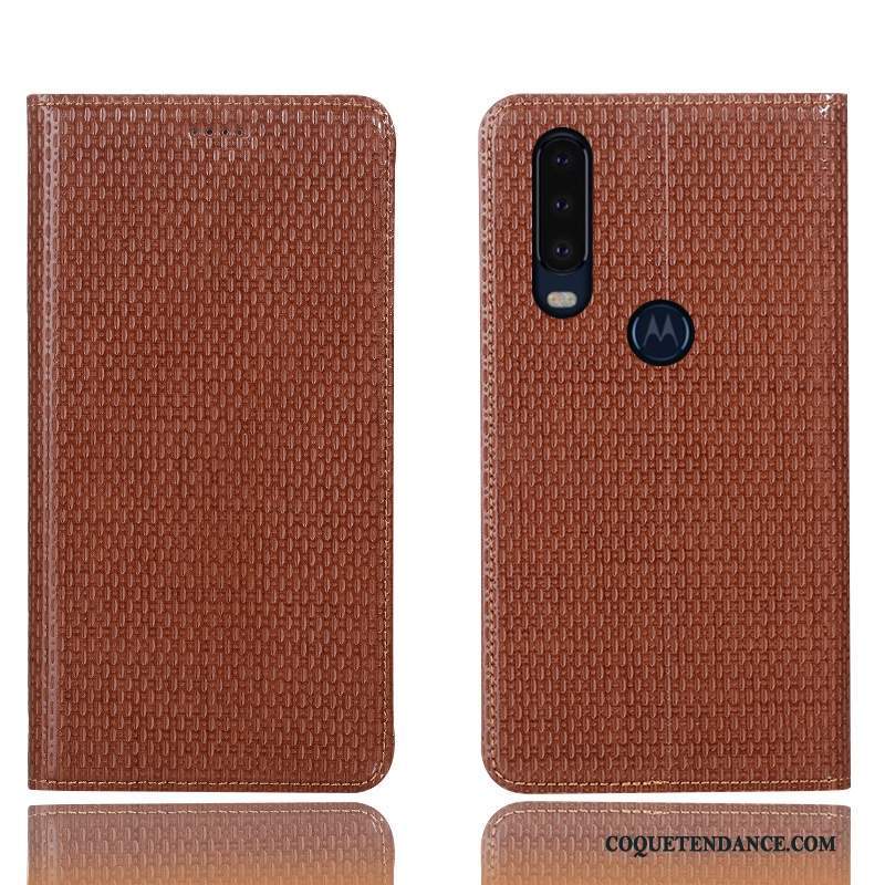 Motorola One Action Coque Housse Modèle Fleurie Cuir Véritable Étui Bleu