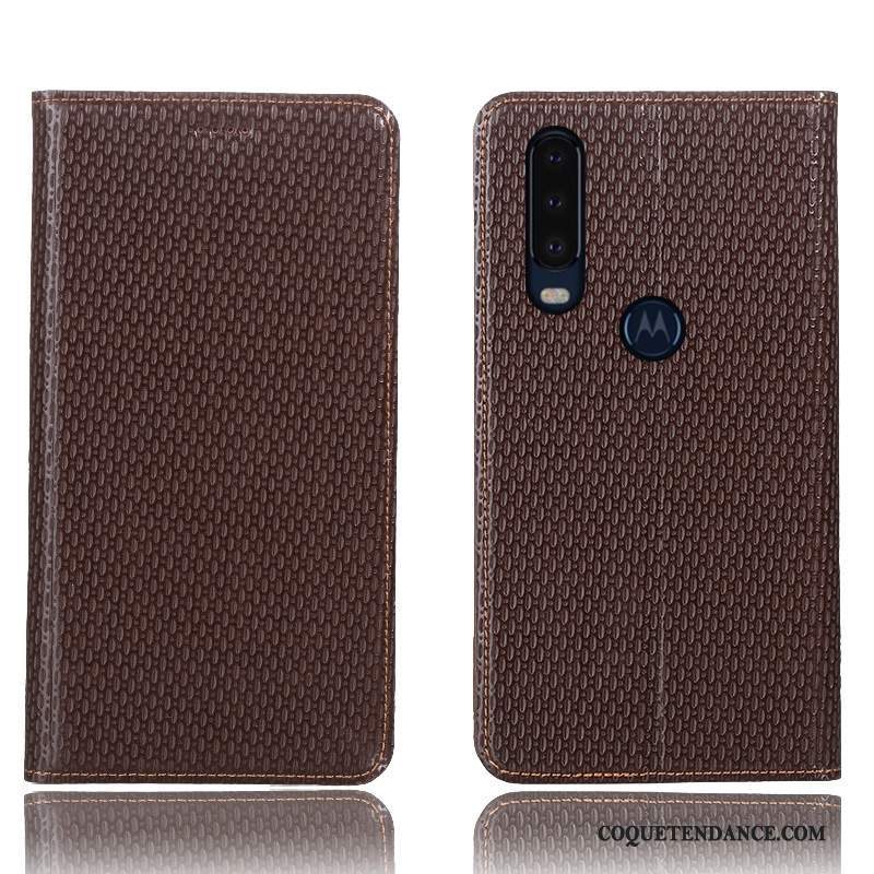 Motorola One Action Coque Housse Modèle Fleurie Cuir Véritable Étui Bleu