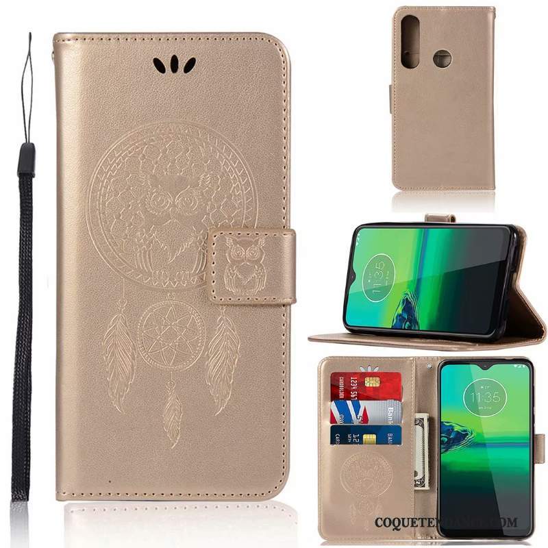 Motorola One Macro Coque Carte Protection Modèle Fleurie Gris Étui