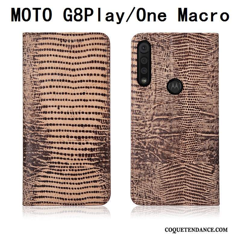 Motorola One Macro Coque Fluide Doux Tout Compris Cuir Véritable Étui