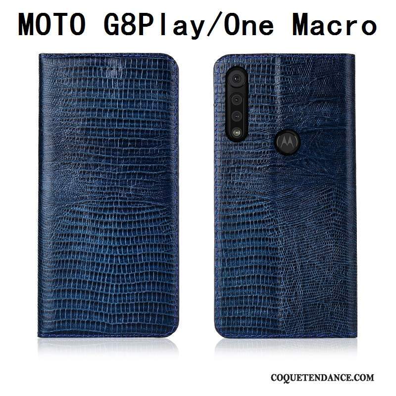 Motorola One Macro Coque Fluide Doux Tout Compris Cuir Véritable Étui