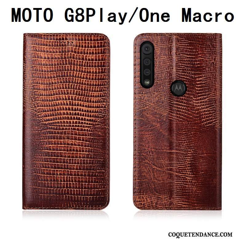 Motorola One Macro Coque Fluide Doux Tout Compris Cuir Véritable Étui