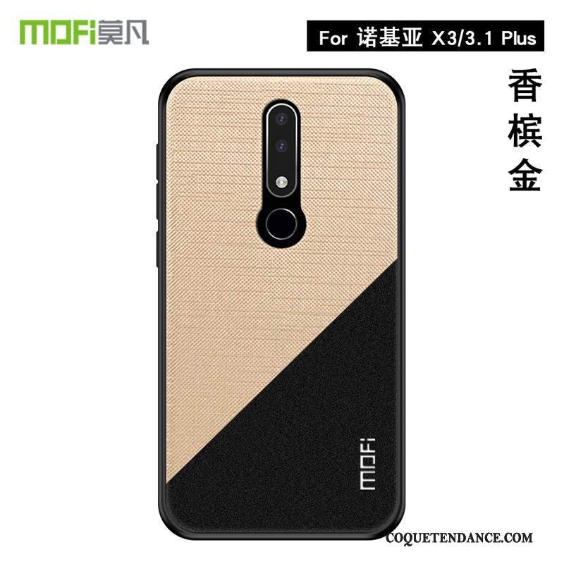 Nokia 3.1 Plus Coque Étui Protection Modèle Fleurie Or Tissu