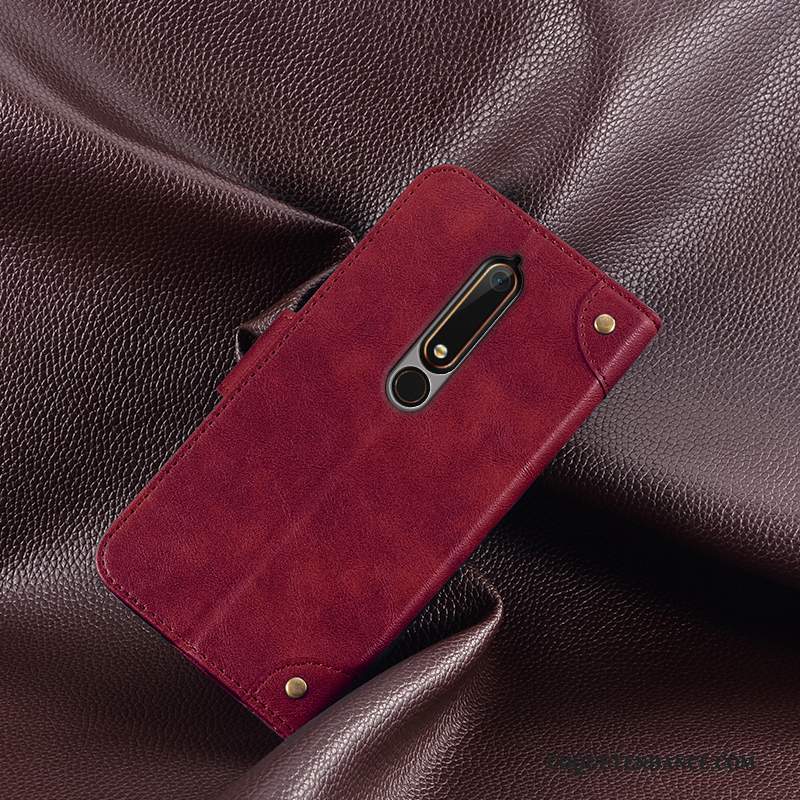 Nokia 5.1 Plus Coque Créatif Rouge Portefeuille Protection Étui