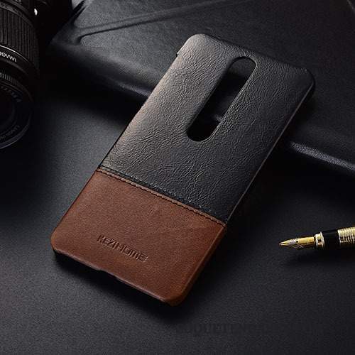 Nokia 5.1 Plus Coque Étui Rouge Protection Cuir Véritable