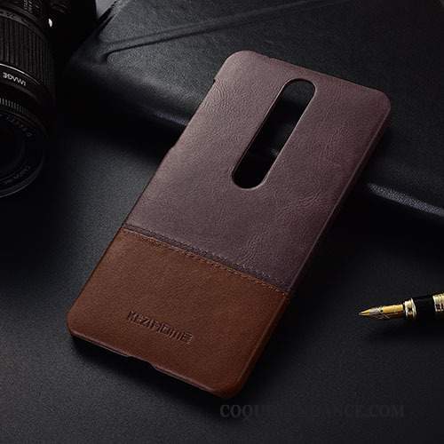 Nokia 5.1 Plus Coque Étui Rouge Protection Cuir Véritable