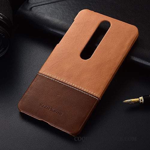 Nokia 5.1 Plus Coque Étui Rouge Protection Cuir Véritable