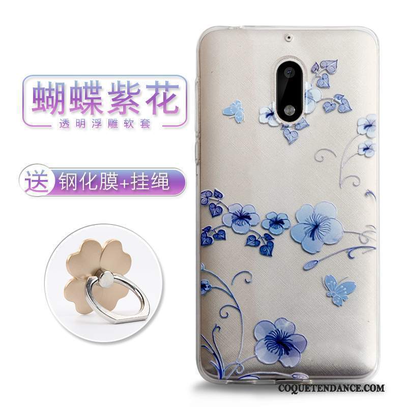 Nokia 6 Coque De Téléphone Fluide Doux Style Chinois Bleu Gaufrage
