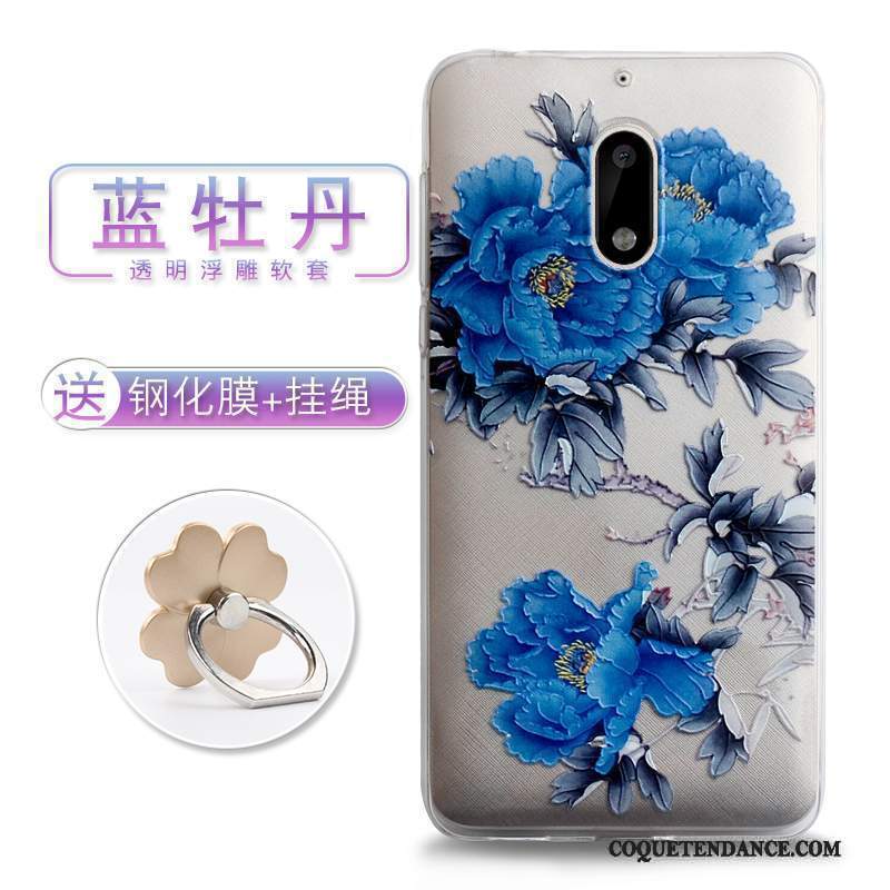 Nokia 6 Coque De Téléphone Fluide Doux Style Chinois Bleu Gaufrage