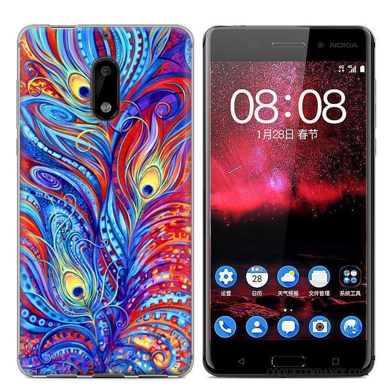 Nokia 6 Coque Dessin Animé Peinture Protection Bleu De Téléphone