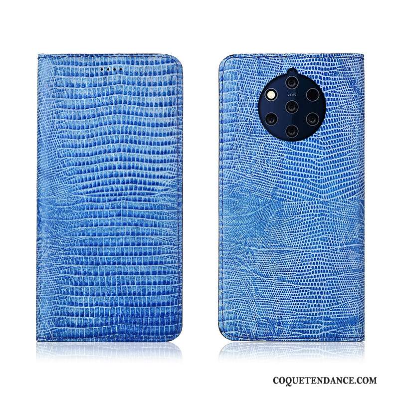 Nokia 9 Pureview Coque Cuir Véritable De Téléphone Bleu Protection Silicone