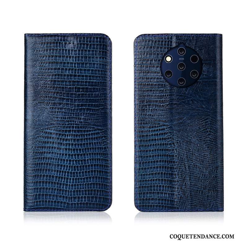 Nokia 9 Pureview Coque Cuir Véritable De Téléphone Bleu Protection Silicone