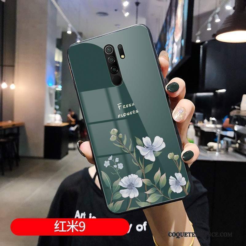 Redmi 9 Coque Fleur Simple Miroir Clair Étui