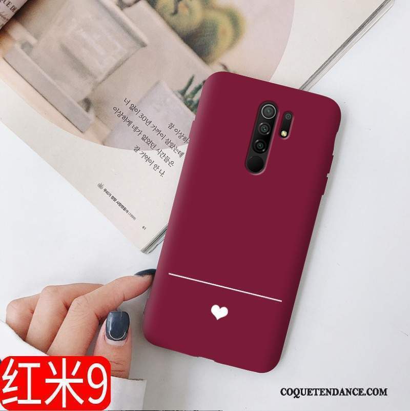 Redmi 9 Coque Net Rouge Silicone Délavé En Daim Charmant Nouveau