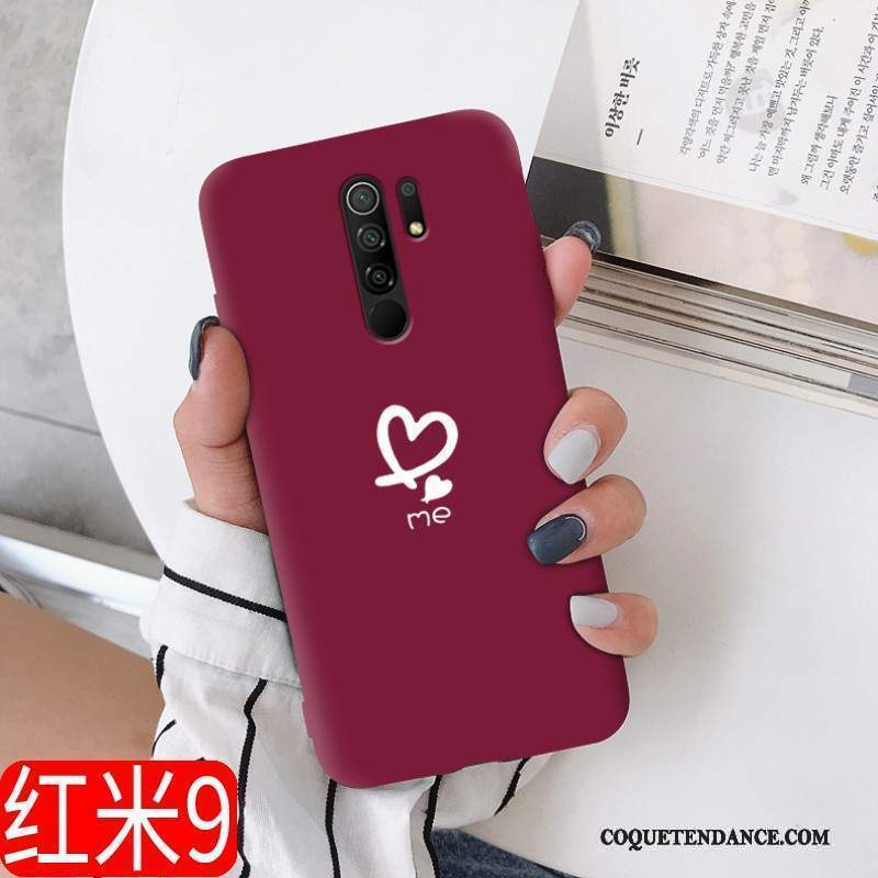 Redmi 9 Coque Net Rouge Silicone Délavé En Daim Charmant Nouveau