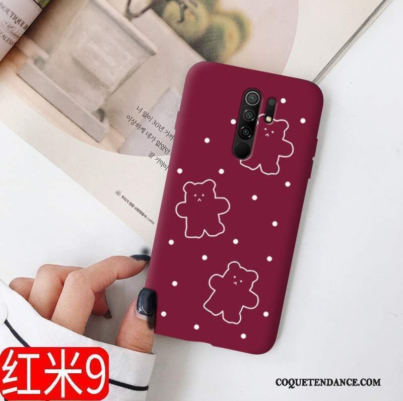 Redmi 9 Coque Net Rouge Silicone Délavé En Daim Charmant Nouveau