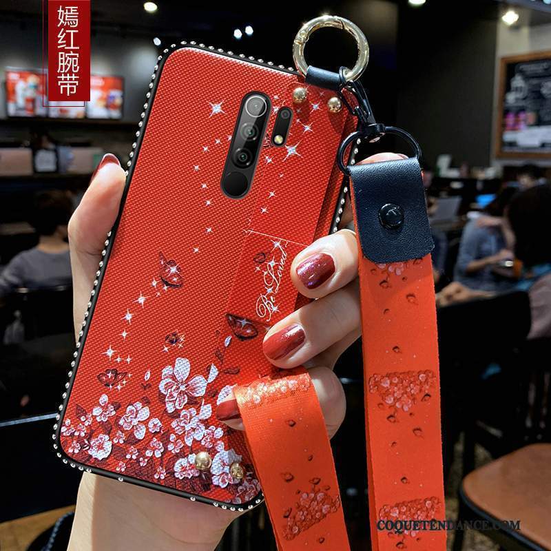 Redmi 9 Coque Ornements Suspendus De Téléphone Rouge Tendance Silicone