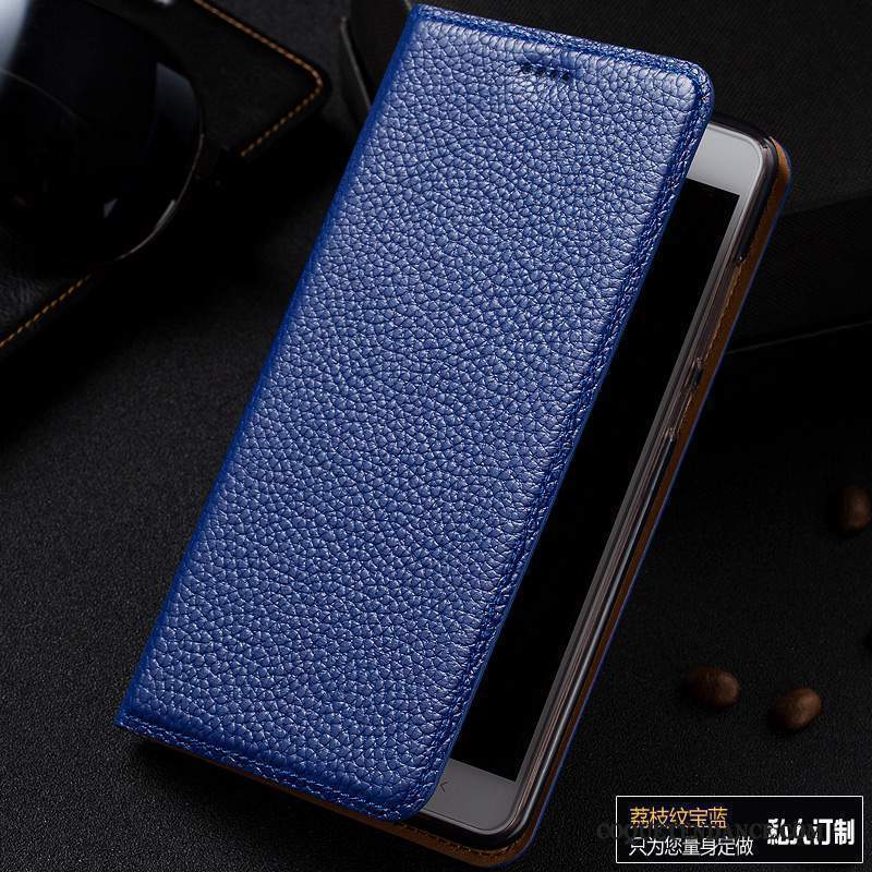 Redmi Note 4x Coque Litchi Rouge Incassable Cuir Véritable Bleu