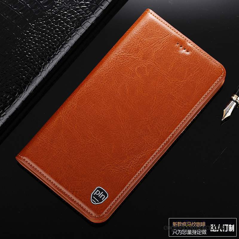 Redmi Note 5 Coque Protection Étui En Cuir Marron Housse Rouge