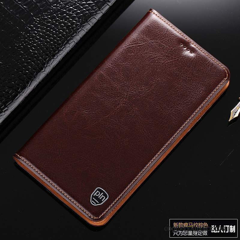 Redmi Note 5 Coque Protection Étui En Cuir Marron Housse Rouge