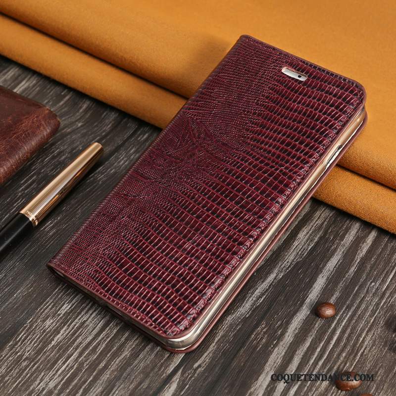 Redmi Note 5 Pro Coque Housse Rouge Cuir Véritable Étui Protection