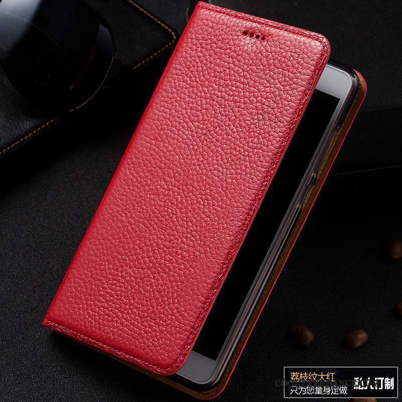 Redmi Note 5a Coque Noir Rouge Étui En Cuir Cuir Véritable Litchi