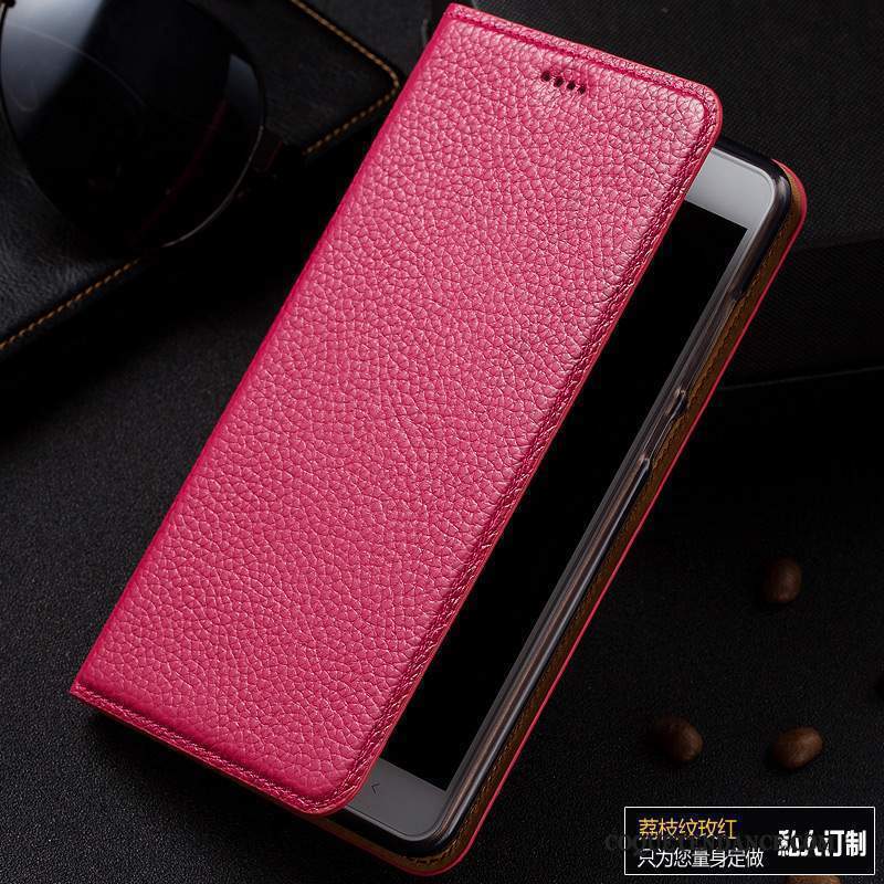 Redmi Note 5a Coque Noir Rouge Étui En Cuir Cuir Véritable Litchi