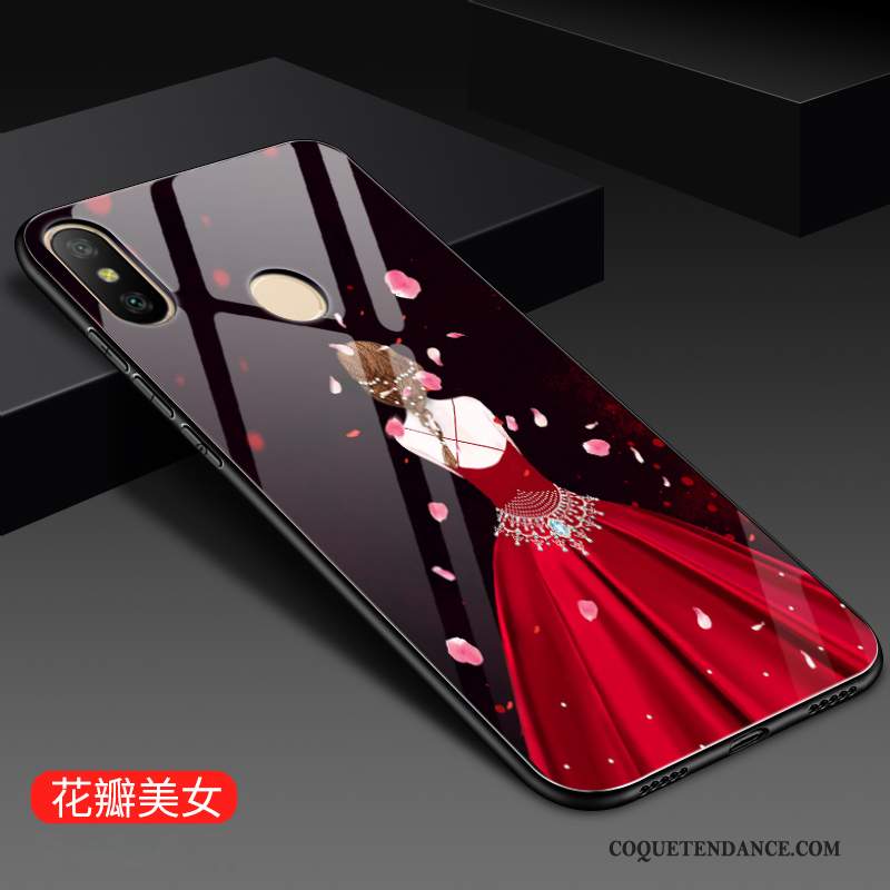 Redmi Note 6 Pro Coque Peinture Rouge Petit Verre Trempé De Téléphone