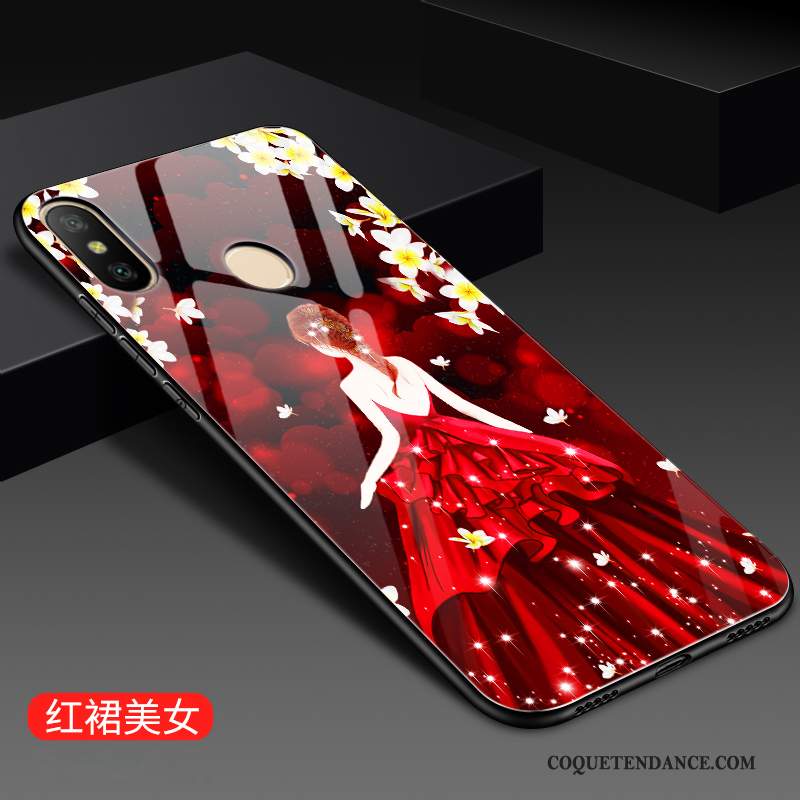 Redmi Note 6 Pro Coque Peinture Rouge Petit Verre Trempé De Téléphone