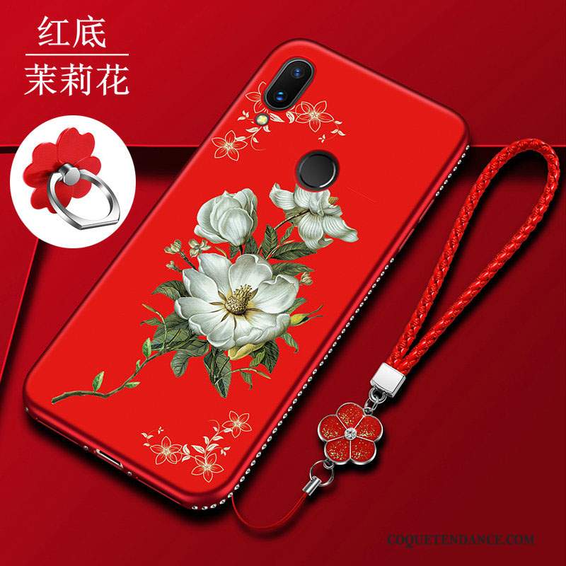 Redmi Note 7 Coque Fleur Incassable Étui Rouge Fluide Doux