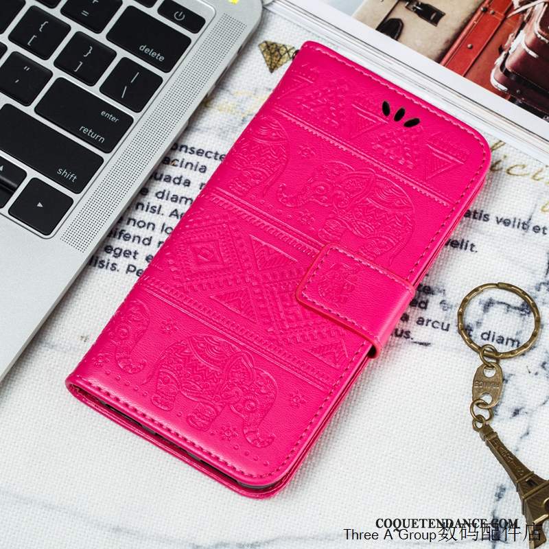 Redmi Note 8 Pro Coque Gaufrage Grand Rouge Bleu Étui En Cuir