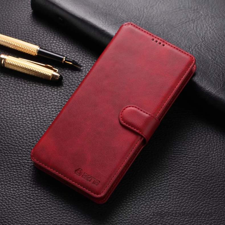 Redmi Note 8 Pro Coque Petit Étui En Cuir Rouge Clamshell