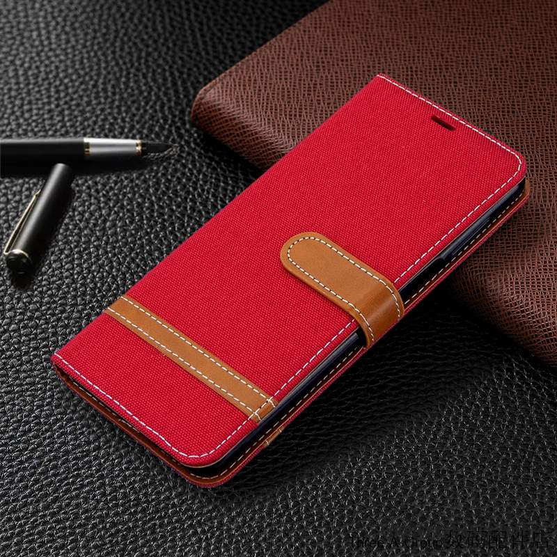 Redmi Note 9 Pro Coque Housse En Denim Étui En Cuir De Téléphone Rouge