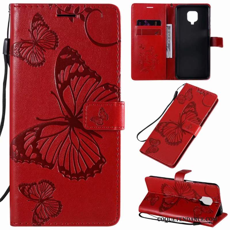 Redmi Note 9 Pro Coque Rouge De Téléphone Grand Étui En Cuir Violet