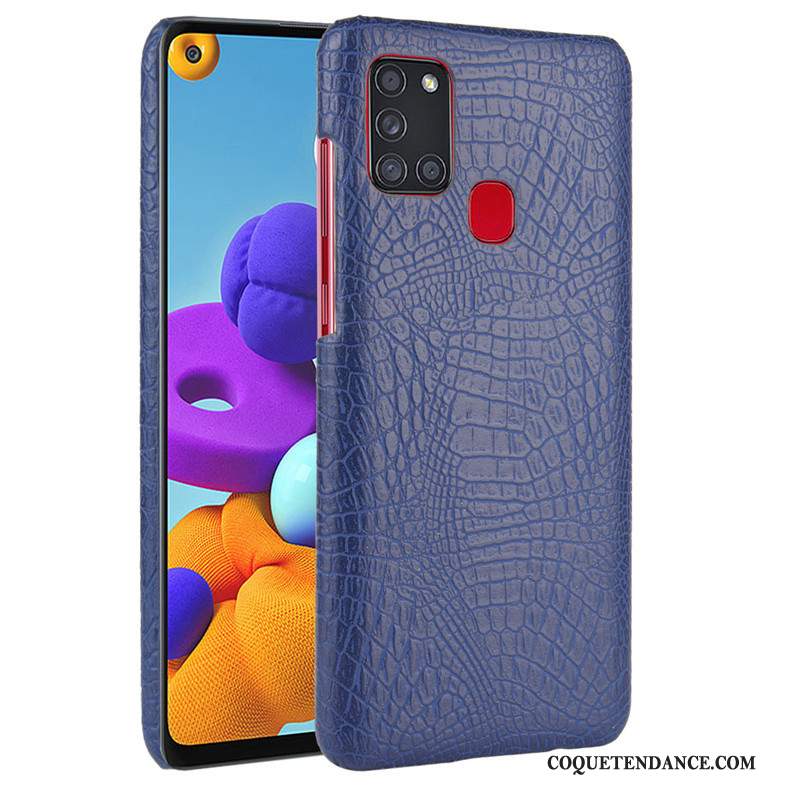 Samsung Galaxy A21s Coque Crocodile Modèle Protection Bleu Marin Étui