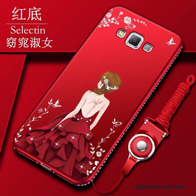 Samsung Galaxy A7 2015 Coque Incassable Strass Protection Rouge Étui