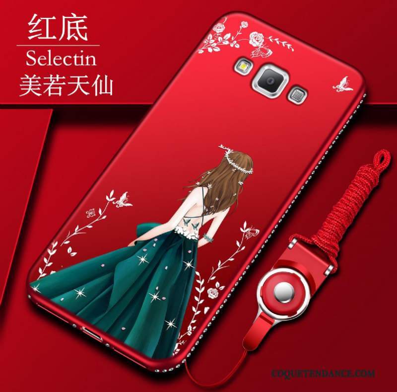 Samsung Galaxy A7 2015 Coque Incassable Strass Protection Rouge Étui