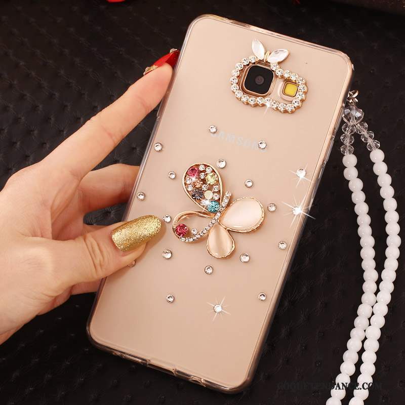 Samsung Galaxy A7 2017 Coque Ornements Suspendus Strass Protection Or Nouveau